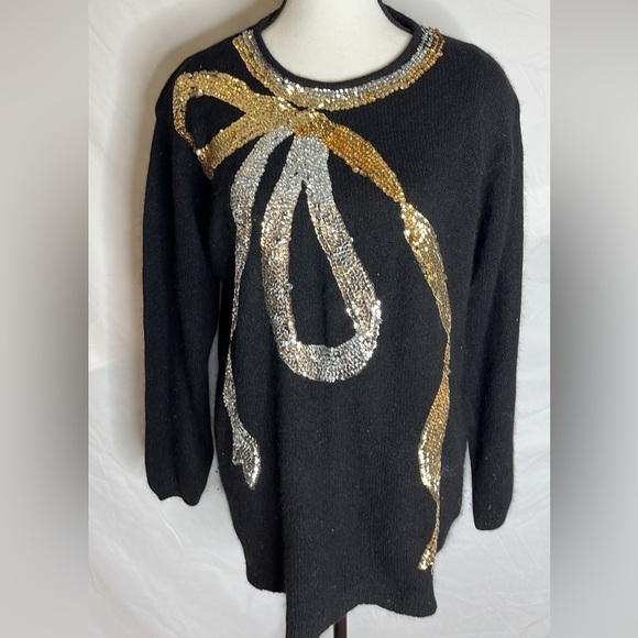Vintage Work in Progress silk/ angora sequin bow sweater - Picture 1 of 6